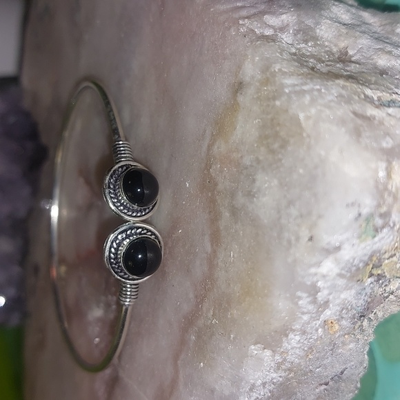Jewelry - Double Stone Black Onyx Adjustable Bangle Bracelet
